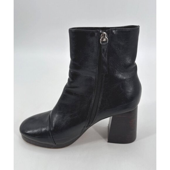 ASOS Design Black Leather Ankle Boots Mid Block Heel Zip Size 7 Womens - Picture 10 of 13